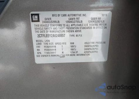 2010 GMC Terrain Sle-2 from USA, damaged, VIN 2CTFLEEY2A6248857